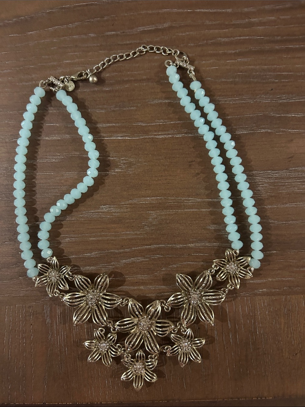 Floral Statement Necklace with Light Aqua Beads - statement Jewelry chunky